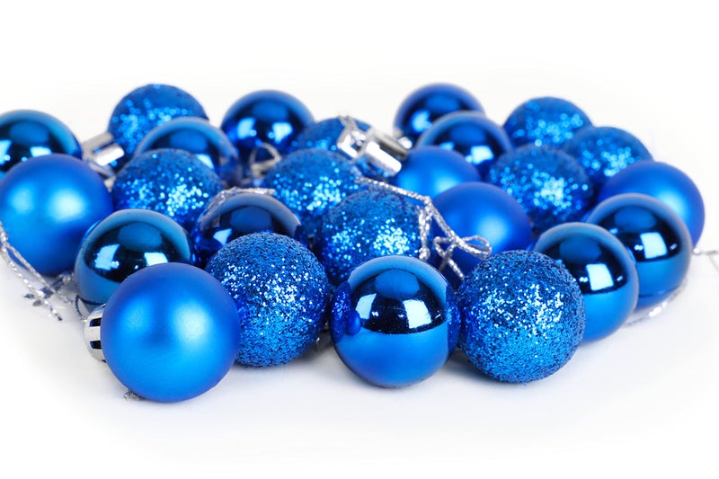 Christmas ConceptsÂ® Pack of 25-25mm Mini Christmas Tree Baubles - Shiny, Matte & Glitter Decorated Ornaments (Blue) - Image 3